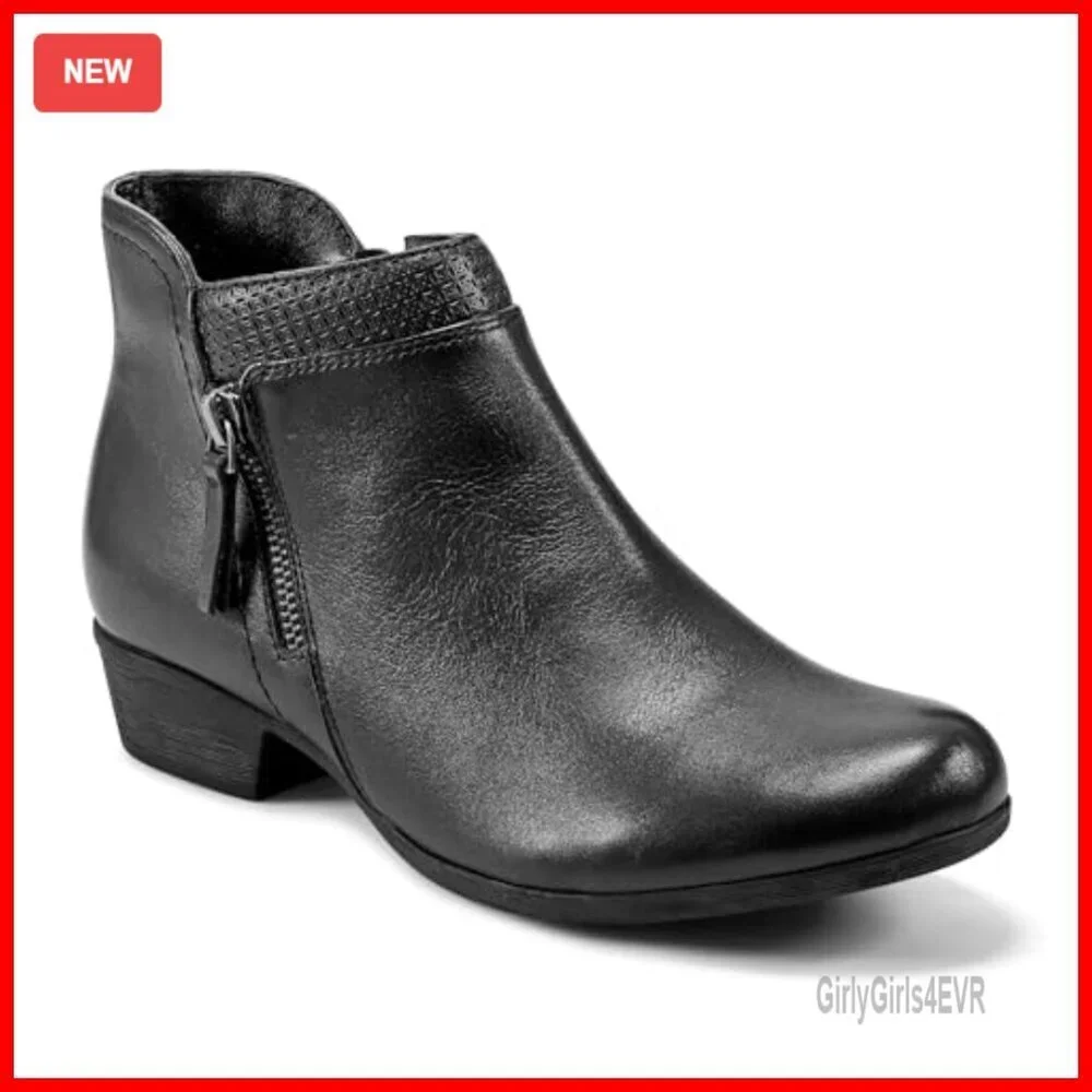 Leather Ankle Booties with Arch Support, Cushioned Comfort, Extended Sizes